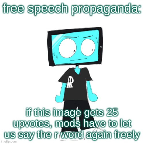 IcyXD concerned | free speech propaganda:; if this image gets 25 upvotes, mods have to let us say the r word again freely | image tagged in icyxd concerned | made w/ Imgflip meme maker
