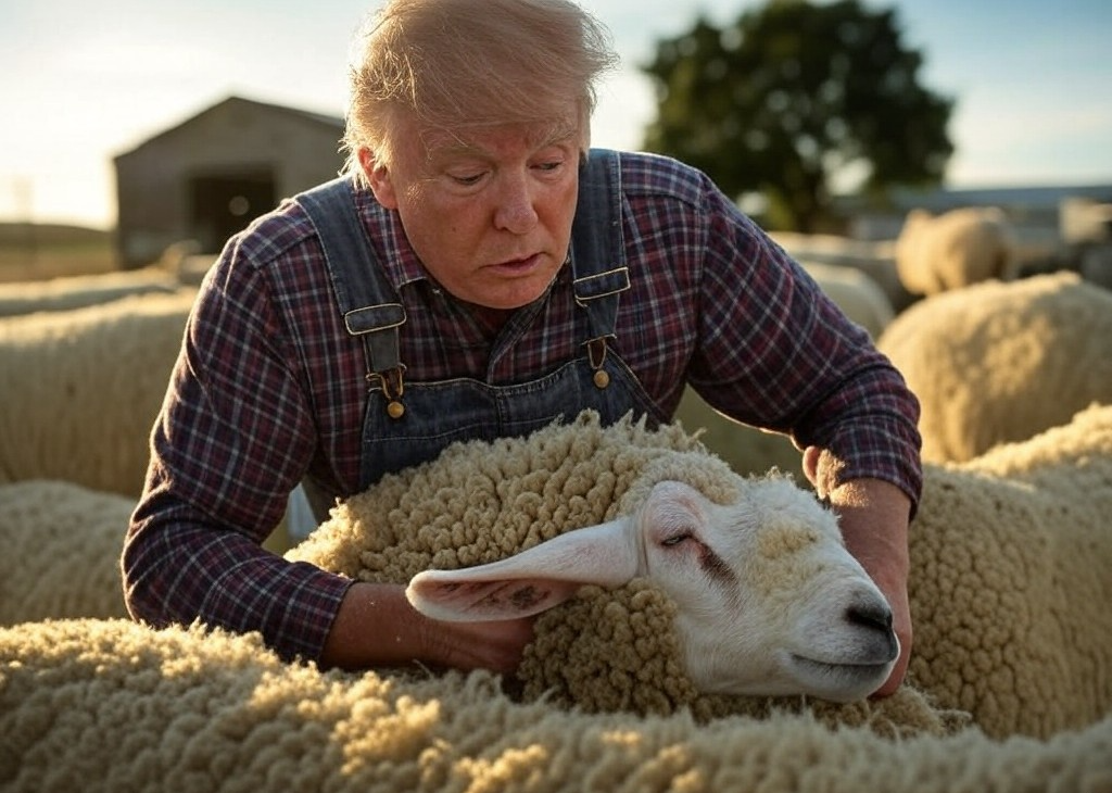 Trump sheep behind MAGA sheering Blank Meme Template