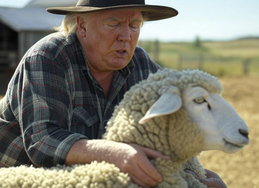 Trump sheep behind MAGA sheering Blank Meme Template