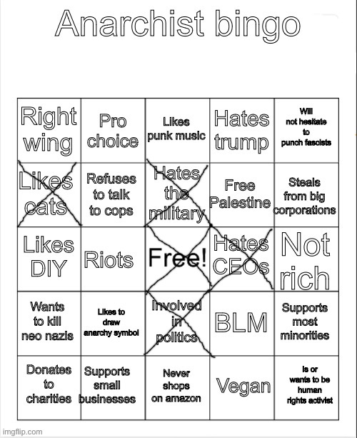 (Mod: like... maybe based?) | image tagged in anarchist bingo | made w/ Imgflip meme maker