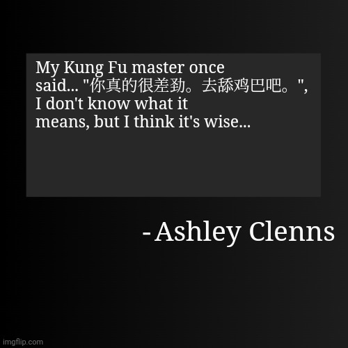 Blank ArentYourself Quote Template | My Kung Fu master once said... "你真的很差劲。去舔鸡巴吧。", I don't know what it means, but I think it's wise... Ashley Clenns | image tagged in blank arentyourself quote template | made w/ Imgflip meme maker