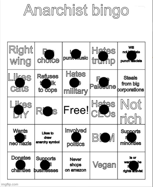 how didn't I get any lines | image tagged in anarchist bingo | made w/ Imgflip meme maker