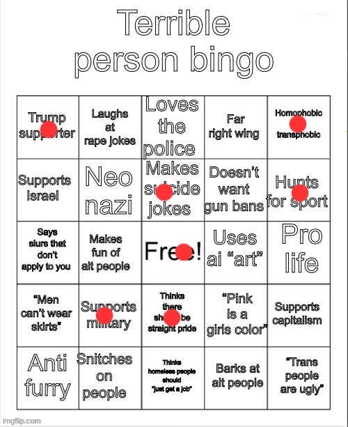 goddamn ts so ass | image tagged in terrible person bingo | made w/ Imgflip meme maker