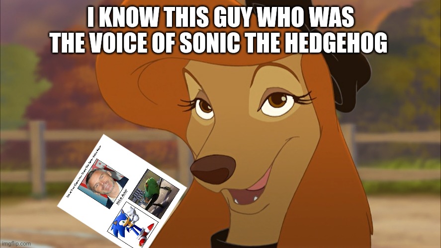 Same Voice Actor Roger Craig Smith | I KNOW THIS GUY WHO WAS THE VOICE OF SONIC THE HEDGEHOG | image tagged in dixie smiling,sonic the hedgehog,reba mcentire,the fox and the hound 2,sega | made w/ Imgflip meme maker