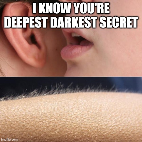 Whisper and Goosebumps | I KNOW YOU'RE DEEPEST DARKEST SECRET | image tagged in whisper and goosebumps | made w/ Imgflip meme maker