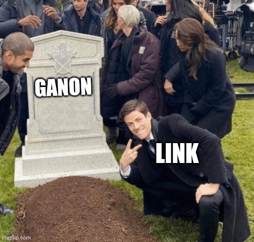 Grant Gustin over grave | GANON; LINK | image tagged in grant gustin over grave | made w/ Imgflip meme maker