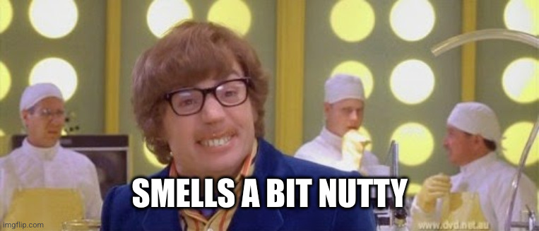 Austin Powers It's a bit nutty | SMELLS A BIT NUTTY | image tagged in austin powers it's a bit nutty | made w/ Imgflip meme maker