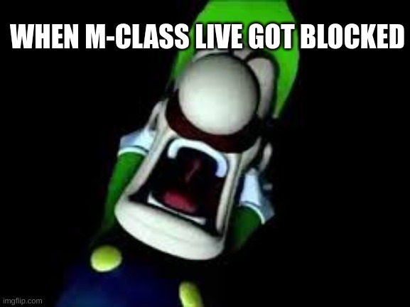 :| | WHEN M-CLASS LIVE GOT BLOCKED | image tagged in luigi screaming | made w/ Imgflip meme maker