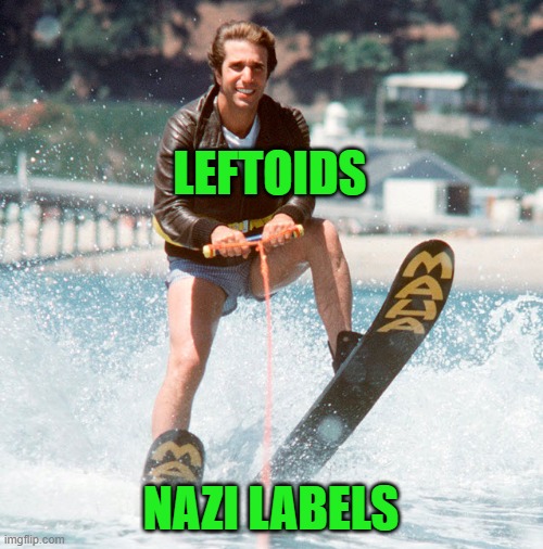 jump the shark | LEFTOIDS; NAZI LABELS | image tagged in jump the shark | made w/ Imgflip meme maker