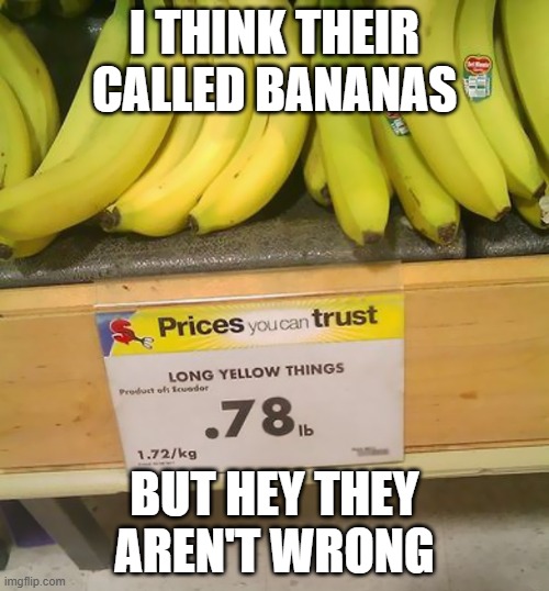 i think their called bananas | I THINK THEIR CALLED BANANAS; BUT HEY THEY AREN'T WRONG | image tagged in bananas | made w/ Imgflip meme maker