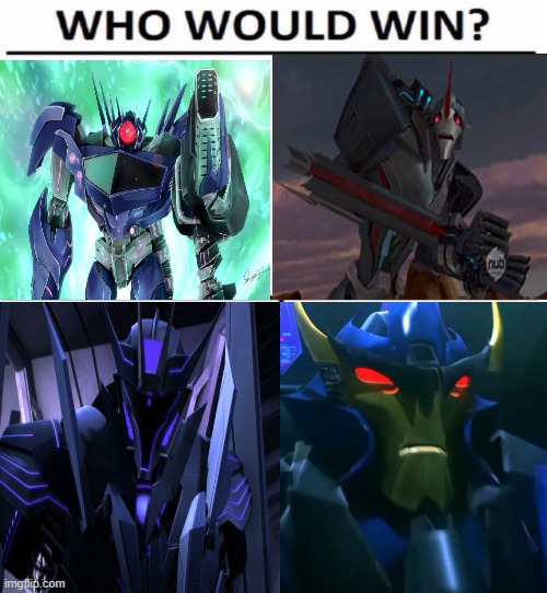 No transforming. who wins? my moneys on Shockwave | image tagged in who would win with 4,shockwave,soundwave,dreadwing,starscream | made w/ Imgflip meme maker