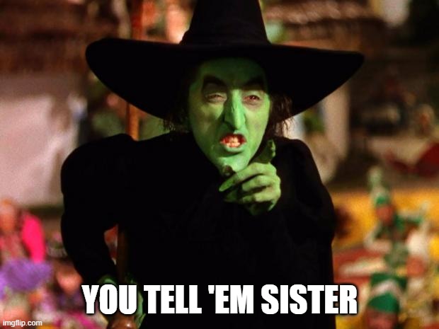 wicked witch  | YOU TELL 'EM SISTER | image tagged in wicked witch | made w/ Imgflip meme maker