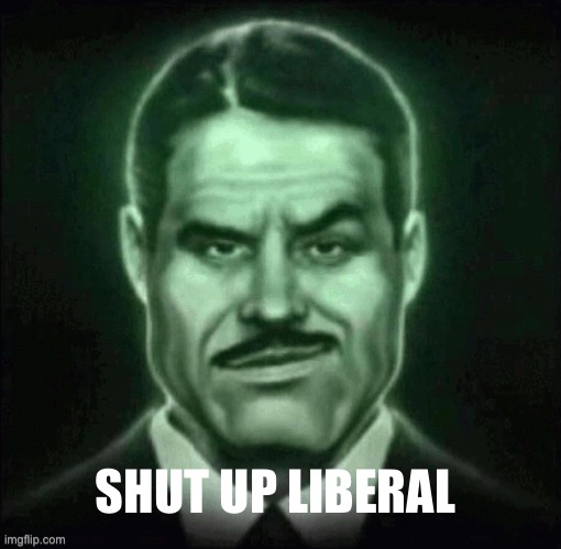 Guy in suit smirk | SHUT UP LIBERAL | image tagged in guy in suit smirk | made w/ Imgflip meme maker