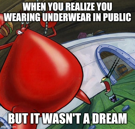 This is my reaction | WHEN YOU REALIZE YOU WEARING UNDERWEAR IN PUBLIC; BUT IT WASN'T A DREAM | image tagged in good lord he's naked | made w/ Imgflip meme maker