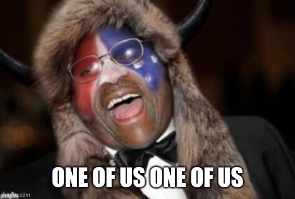 CLARENCE THOMAS Q-ANON SHAMAN | ONE OF US ONE OF US | image tagged in clarence thomas q-anon shaman | made w/ Imgflip meme maker