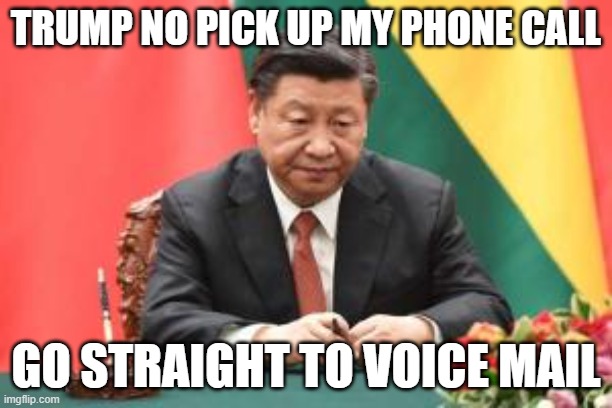 Sad Xi Jinping | TRUMP NO PICK UP MY PHONE CALL; GO STRAIGHT TO VOICE MAIL | image tagged in sad xi jinping | made w/ Imgflip meme maker