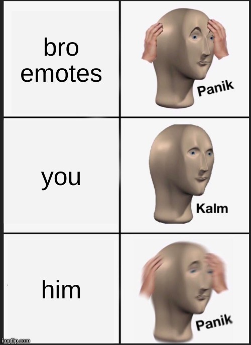 meme | bro emotes; you; him | image tagged in memes,panik kalm panik | made w/ Imgflip meme maker