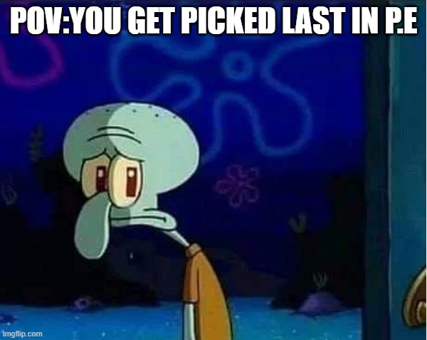 Sad Squidward | POV:YOU GET PICKED LAST IN P.E | image tagged in sad squidward | made w/ Imgflip meme maker