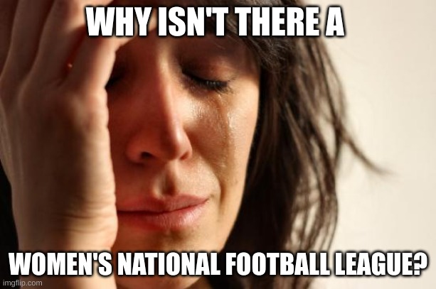 WNFL | WHY ISN'T THERE A; WOMEN'S NATIONAL FOOTBALL LEAGUE? | image tagged in memes,first world problems | made w/ Imgflip meme maker