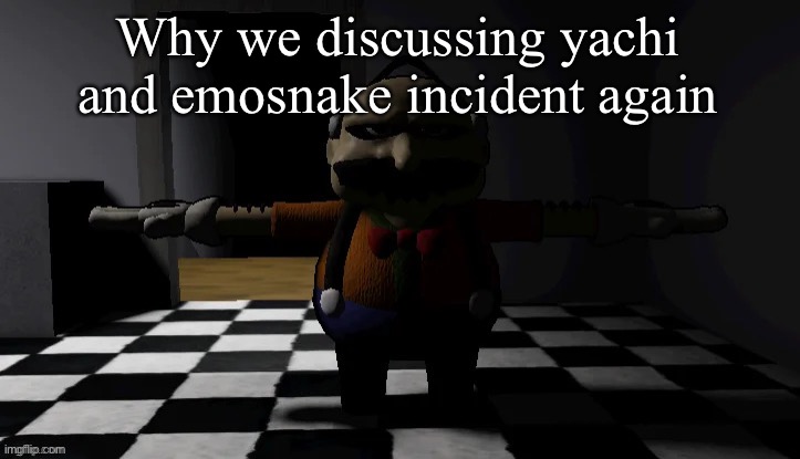 That shit happened years ago emosnake apologized for it wtf | Why we discussing yachi and emosnake incident again | image tagged in homeowner t pose | made w/ Imgflip meme maker