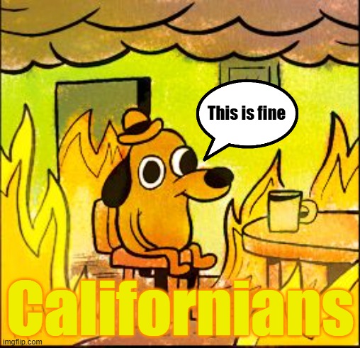 And Still the Fires Rage | This is fine; Californians | image tagged in this is fine | made w/ Imgflip meme maker