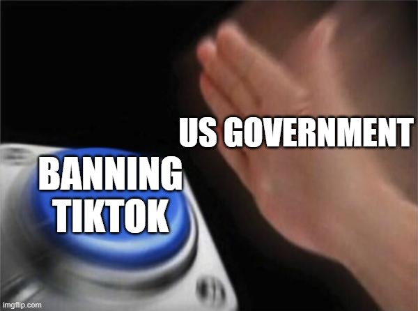 Blank Nut Button | US GOVERNMENT; BANNING TIKTOK | image tagged in memes,blank nut button | made w/ Imgflip meme maker