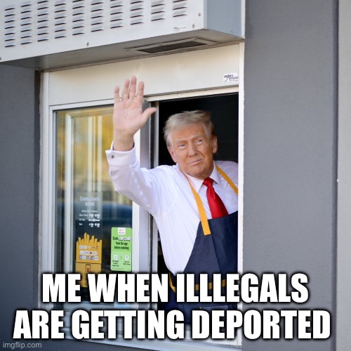 Deportation | ME WHEN ILLLEGALS ARE GETTING DEPORTED | image tagged in trump mcdonald's drive-thru,donald trump,deportation,politics,political meme | made w/ Imgflip meme maker