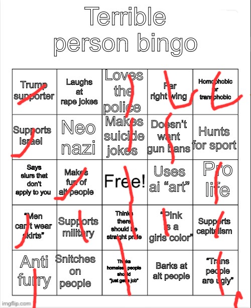 Terrible person bingo | image tagged in terrible person bingo | made w/ Imgflip meme maker