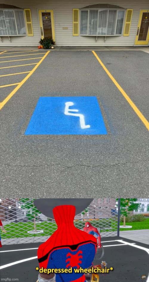 Sitting down without wheelchair handicapped sign | image tagged in depressed wheelchair,handicapped,wheelchair,you had one job,memes,handicapped sign | made w/ Imgflip meme maker