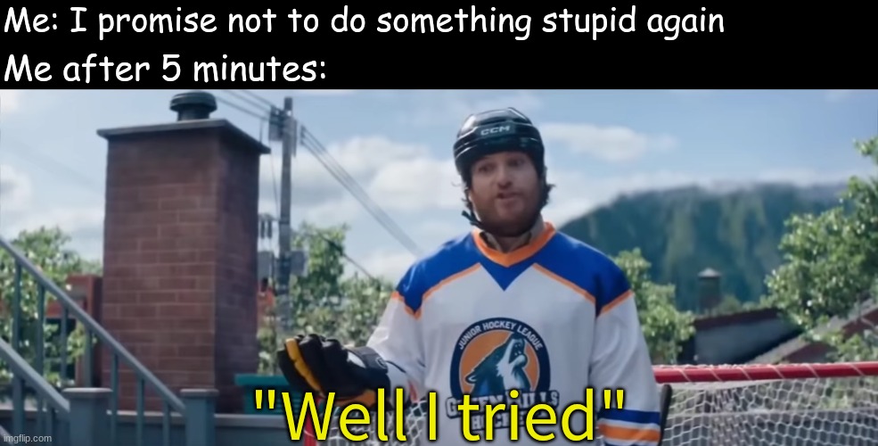 I'm never perfect | Me: I promise not to do something stupid again; Me after 5 minutes:; "Well I tried" | image tagged in memes,funny,relatable,relatable memes,sonic the hedgehog | made w/ Imgflip meme maker
