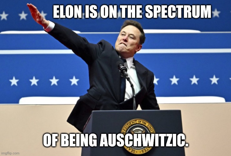 Elon is concentration-ing his campy replies. | ELON IS ON THE SPECTRUM; OF BEING AUSCHWITZIC. | image tagged in nazi elon,concentration camp,fascist,adolf hitler,tesla | made w/ Imgflip meme maker