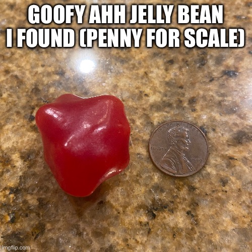 Jelly bean from another dimension | GOOFY AHH JELLY BEAN I FOUND (PENNY FOR SCALE) | image tagged in cursed,giant,goofy ahh,jellybean | made w/ Imgflip meme maker