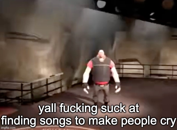 heavy | yall fucking suck at finding songs to make people cry | image tagged in heavy | made w/ Imgflip meme maker