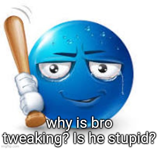 blue bat emoji | why is bro tweaking? Is he stupid? | image tagged in blue bat emoji | made w/ Imgflip meme maker