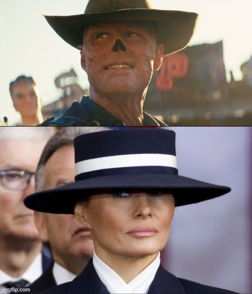 Melania hat and fallout ghoul | image tagged in melania hat hell no | made w/ Imgflip meme maker