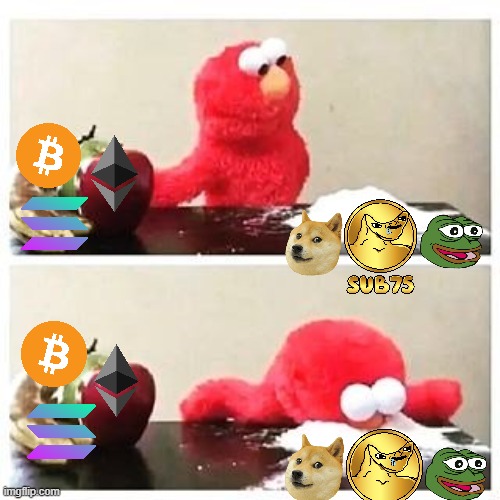 Elmo choosing to party | image tagged in elmo cocaine,bitcoin,pepe,doge,sub75,memecoin | made w/ Imgflip meme maker