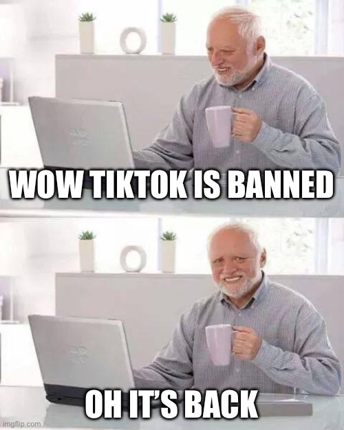 Only 5 days XD | WOW TIKTOK IS BANNED; OH IT’S BACK | image tagged in memes,hide the pain harold | made w/ Imgflip meme maker