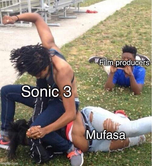 L Disney | Film producers; Sonic 3; Mufasa | image tagged in guy recording a fight | made w/ Imgflip meme maker