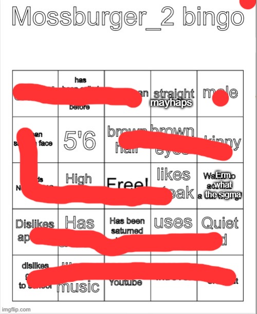 Old ass bingo | mayhaps; Erm what the sigma | image tagged in mossburger_2 bingo | made w/ Imgflip meme maker