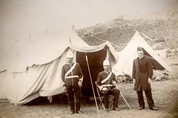 High Quality British Soldiers Guarding Tent Blank Meme Template