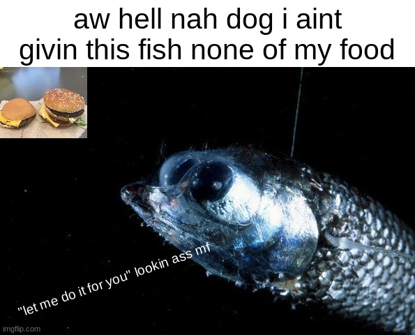 goofy ahh fish | aw hell nah dog i aint givin this fish none of my food; "let me do it for you" lookin ass mf | image tagged in fimsh | made w/ Imgflip meme maker