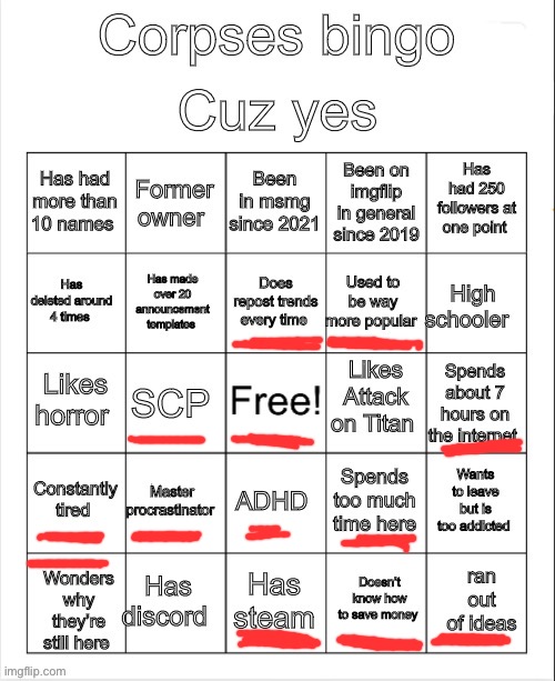 Corpses shitty bingo | image tagged in corpses shitty bingo | made w/ Imgflip meme maker