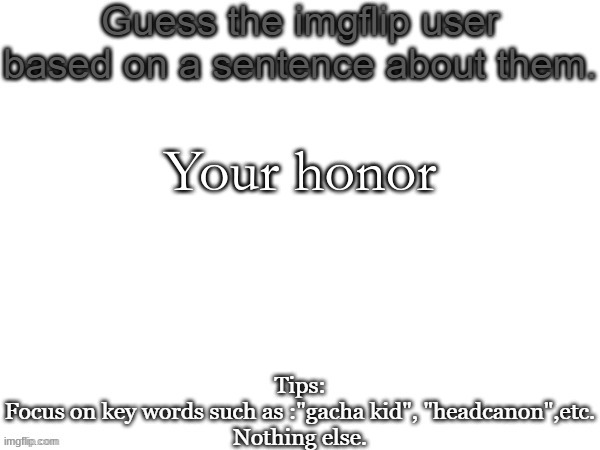 Guess the imgflip user based on a sentence about them | Your honor | image tagged in guess the imgflip user based on a sentence about them | made w/ Imgflip meme maker