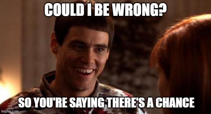 could i be wrong | COULD I BE WRONG? SO YOU'RE SAYING THERE'S A CHANCE | image tagged in so you're saying there's a chance | made w/ Imgflip meme maker