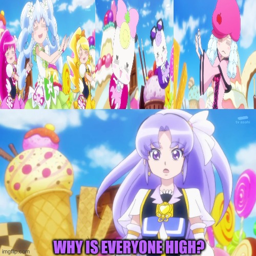 ever1 is high except fortune 4 some reason lol | WHY IS EVERYONE HIGH? | image tagged in precure,huh,random | made w/ Imgflip meme maker