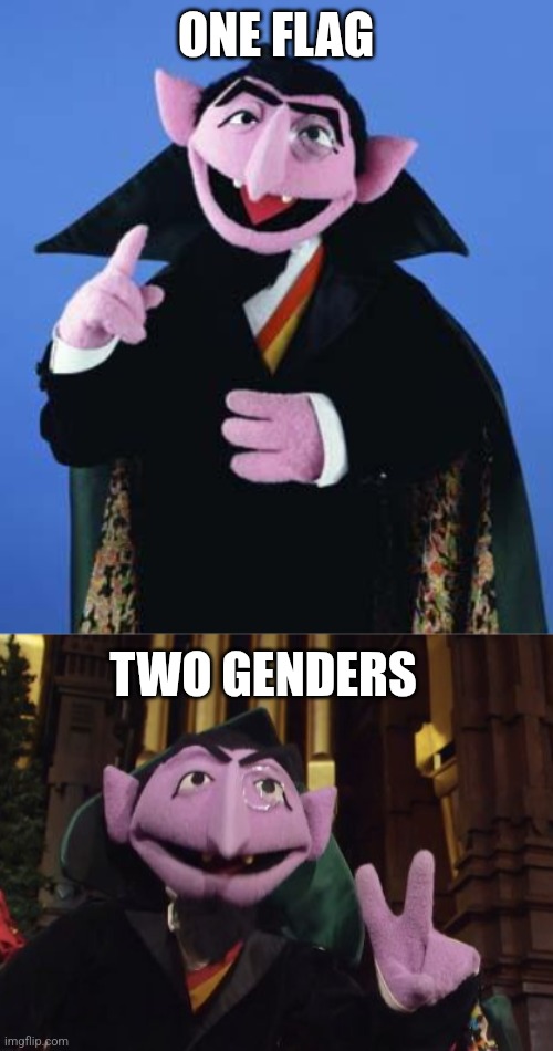 ONE FLAG TWO GENDERS | image tagged in the count,the count 2 | made w/ Imgflip meme maker