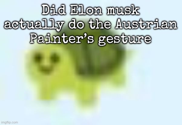 It seems legit | Did Elon musk actually do the Austrian Painter’s gesture | image tagged in low quality turtle,msmg | made w/ Imgflip meme maker