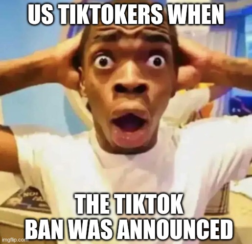 14 hours is crazy | US TIKTOKERS WHEN; THE TIKTOK BAN WAS ANNOUNCED | image tagged in shocked black guy | made w/ Imgflip meme maker