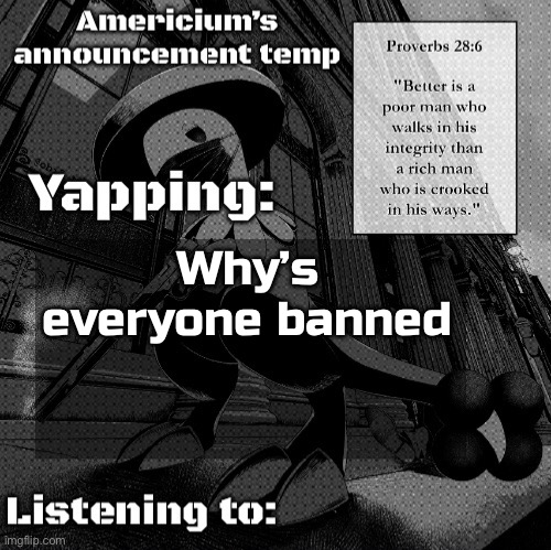 Americium Breloom temp | Why’s everyone banned | image tagged in americium breloom temp | made w/ Imgflip meme maker