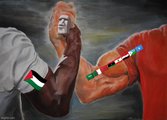 Epic Handshake | 🗿; 🇸🇦🇩🇿🇲🇦🇱🇾🇱🇧🇪🇬🇩🇯🇸🇴; 🇵🇸 | image tagged in memes,epic handshake | made w/ Imgflip meme maker